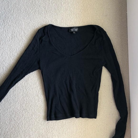 Topshop black long sleeve ribbed knit top - Picture 1 of 4